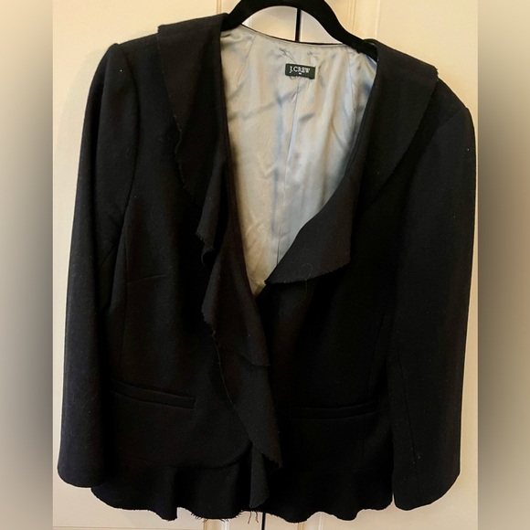 Vintage J Crew black blazer ruffled collar, rough hemline, snap button close, M - Picture 2 of 6
